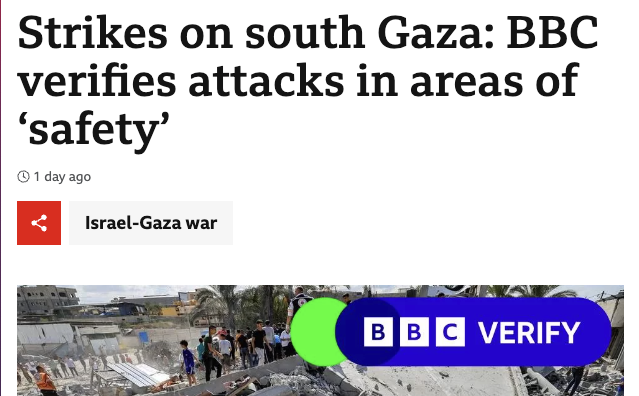 The BBC confirms that Israeli forces have bombed 'safety' zones in south Gaza where they told Palestinians to evacuate to. Not once or twice. Repeatedly. bbc.com/news/world-mid…