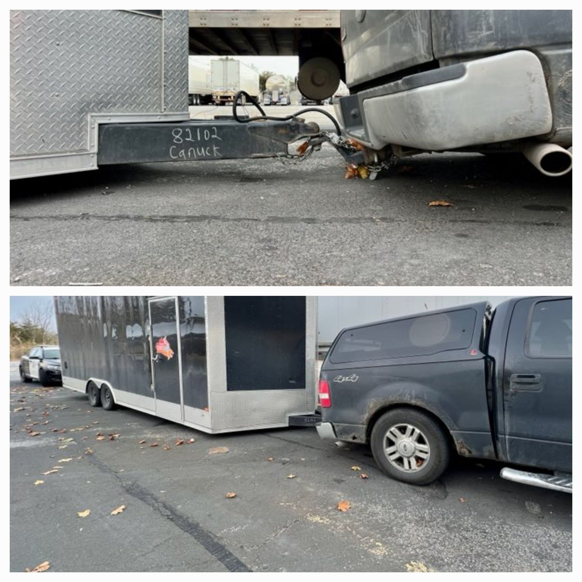 OPP_ER's tweet photo. #LeedsOPP unsafe vehicle stopped today after driver observed hauling this trailer on Highway 401 near Brockville. Vehicle heavily rusted and breaking apart under trailer weight

Plates pulled, driver charged and vehicle removed from the road ^nc 

#RoadSafety https://t.co/vYoC44wPSI