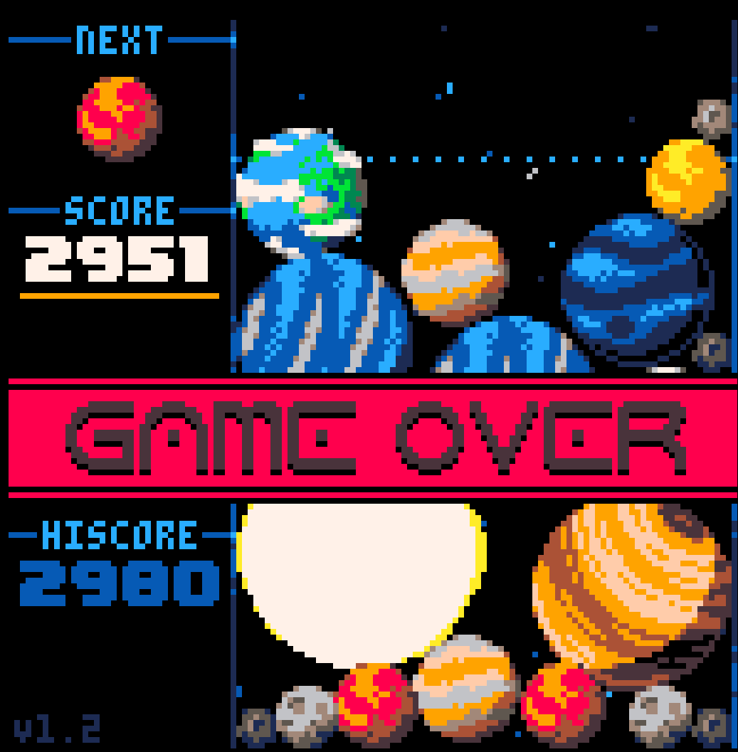 MrBensonMum's tweet photo. OK, we all have reached the Melon in #SuikaGame by now but have you tried reaching the sun? 

Cosmic Collapse from @johanpeitz has missiles, planets, combos and a great physic! Have I mentioned the score? Love it! 

https://t.co/mf7X2kEDy0 25% sale right now so give it a try! https://t.co/2vEWAHw4AU