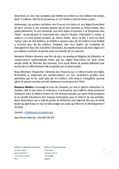 OkendaPierre's tweet photo. 🛑Communiqué de presse~
Resource Matters demande la fin de l’impunité
pour les fonds disparus de la Gécamines
https://t.co/sb1AGHDM8G
#RDC
#JeanpierreOkenda ✍️
#resourcesmatters
#GECAMINES https://t.co/NeR1NjWIQR