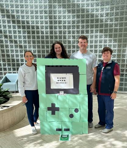 UABUrology's tweet photo. Our @UABUrology TKC staff participated in this year's CANstruction Event for UAB's homecoming by building a Gameboy out of their 146 donated cans!

Blazer Kitchen provides 4000+ lbs of food per week to UAB employees, students, &amp; patients experiencing food insecurity. https://t.co/ZUiTXrucG8