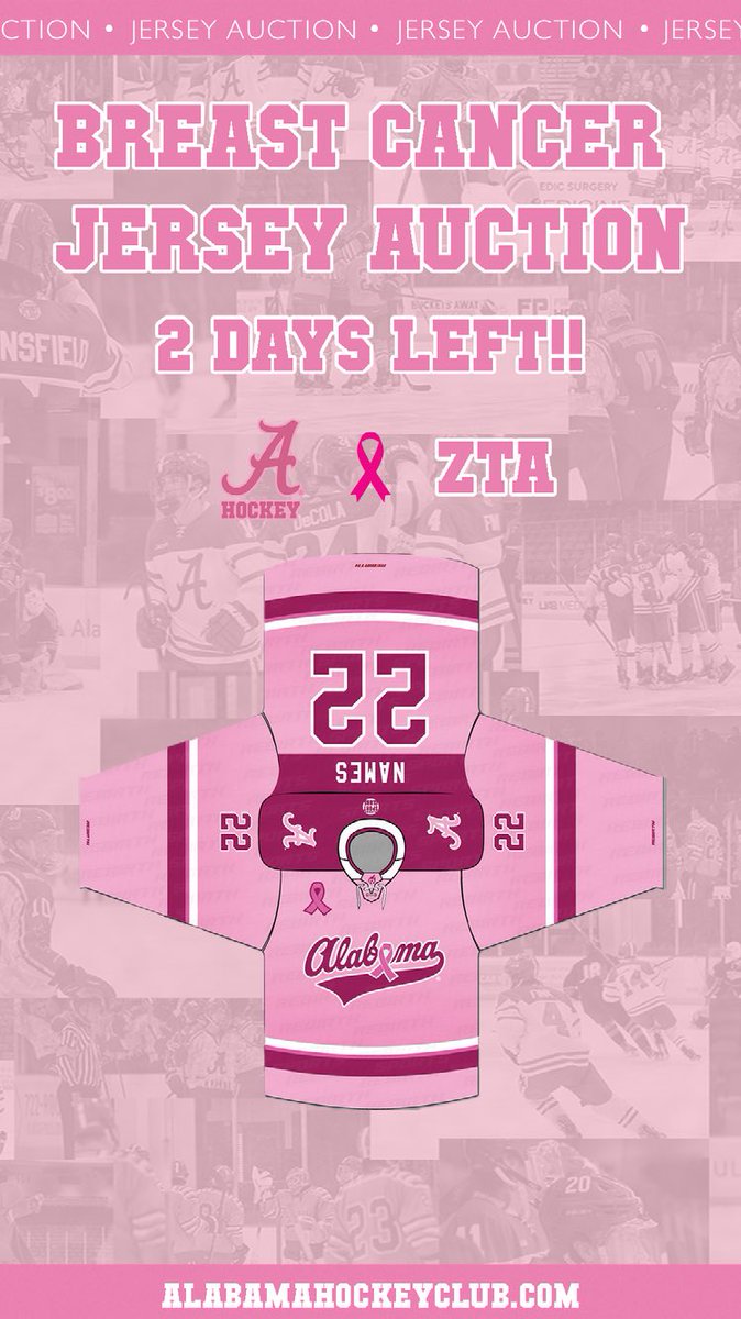 Our Breast Cancer Jersey Auction ends soon. Don’t miss you chance to bid on these one-of-a-kind jerseys and support a good cause!

32auctions.com/BamaHockeyBCAJ…