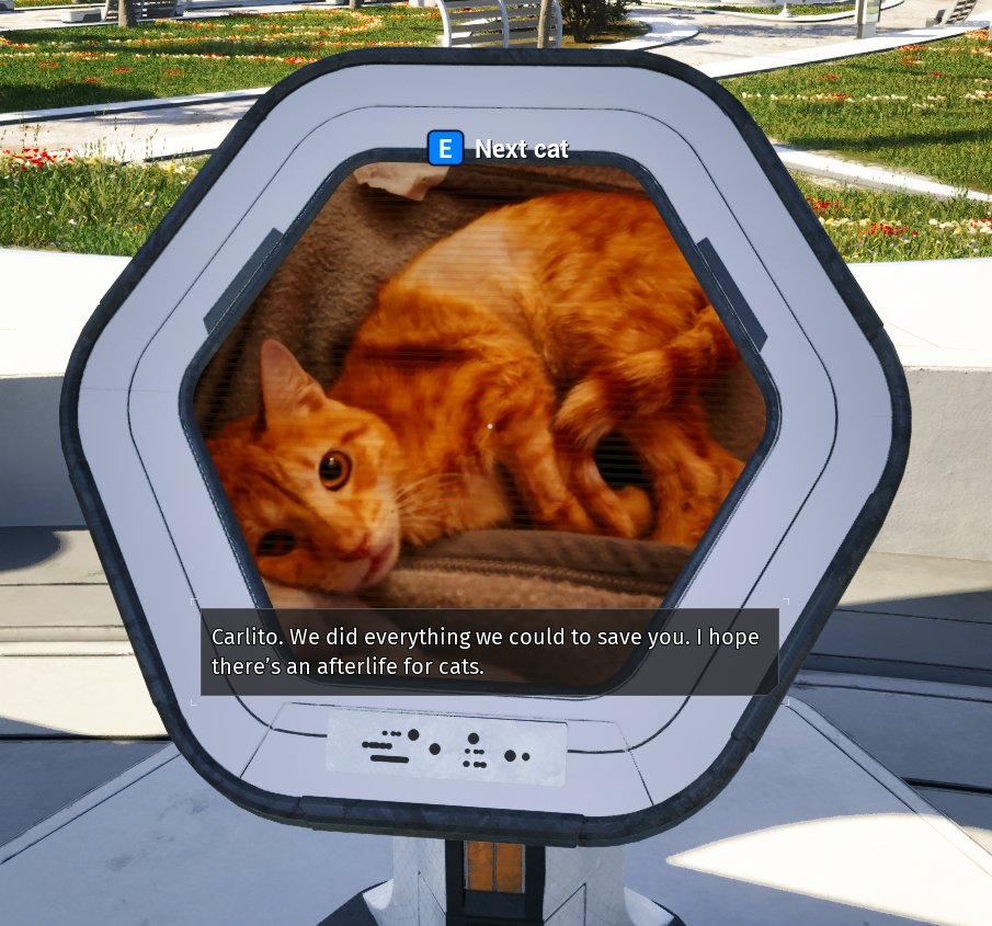 CanYouPetTheDog's tweet image. The Talos Principle 2 features a location called Milton's Rest, a kind of cat memorial in the universe of the game. The cats at Milton's Rest are also all real companions belonging to developers, beta testers, and those at Devolver Digital. Their memories are now immortalized.