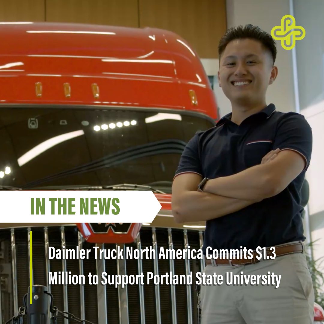 Portland_State's tweet photo. Daimler Truck North America commits $1.3 million to support Portland State University’s School of Business and the Maseeh College of Engineering and Computer Science. 

Learn more about this generous contribution: https://t.co/5BuzpEsMkV https://t.co/h9ZJ1HKeOw