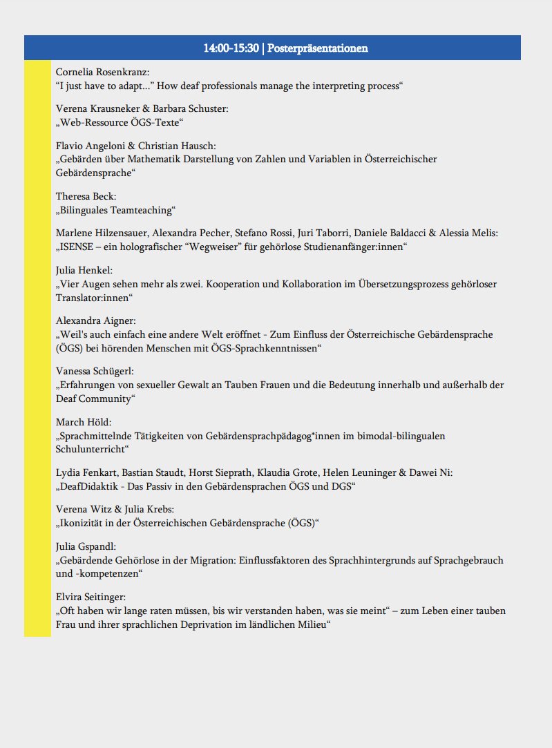 Was für ein vielseitiges Programm am heurigen verbal-Workshop 'Gebärdensprachforschung und Deaf Studies in Österreich'! 🙌🇦🇹 Kommt zur ÖLT nach Graz am 8.12.2023, Anmeldung ist noch bis 15.11.2023 möglich. ÖGS-Version hier: oegs-korpus.at/oelt2023/