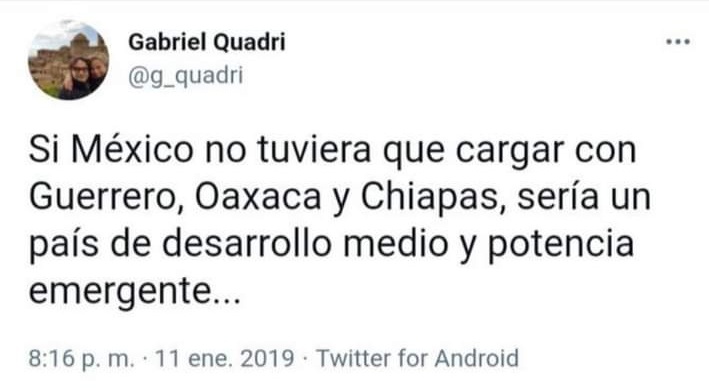 juncalssolano's tweet photo. Por un lado tenemos a Leo Zuckerman preguntado “sí vale la pena reconstruir Acapulco” y por el otro lado panistas que creen que México debería deshacerse de estados del sur como Guerrero, Oaxaca y Chiapas.

Siempre han sido así, sólo que ahora capitalizan la tragedia del pueblo. https://t.co/VGgKwCNmtI