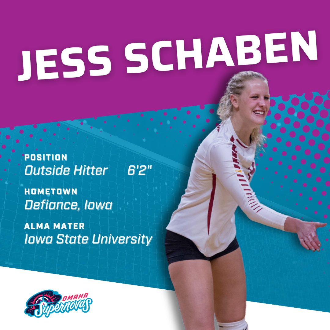 The Omaha Supernovas are THRILLED to announce that Jess Schaben has signed to join our Season One roster! ✍️🤩

An all-star outside hitter, Jess is one of the best players in Iowa St. history, becoming the first player in the program to have over 300 kills in all four seasons. 🔥