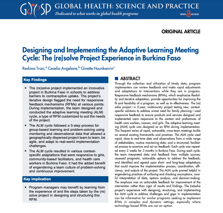 The adaptive learning meeting cycle allows programs to adapt while responding to implementation contexts. In Burkina Faso, it created a team culture that engendered dialogue, problem-solving & continuous improvement. @reshmatrasi @crangelone @Dr_Ginette tinyurl.com/ymjt8nx7