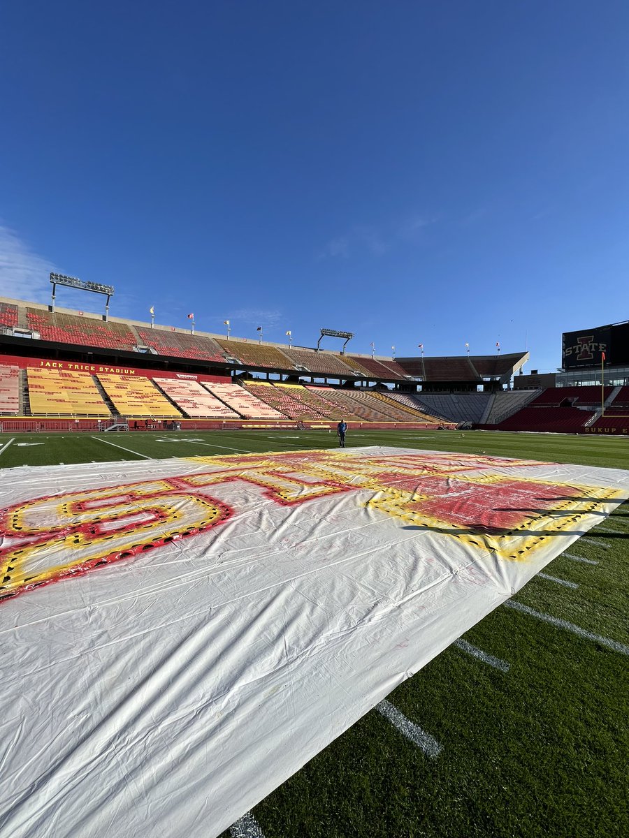 LaytoAustin's tweet image. Huge shoutout to the @IsuTurf staff and students for allowing me to take part in day one of paint preparation yesterday leading up the big sold out prime time game against Kansas tomorrow! #GoCyclones 🌪️🚨🌪️