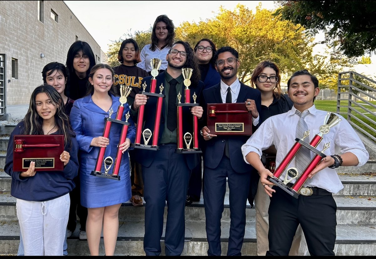 ProvostKSG's tweet photo. CLA’s Beach Forensics team recently secured a plethora of wins at the annual Robert Barbera Collegiate Forensics Invitational Tournament. Read about our team’s impeccable victories: https://t.co/mUnySKJ0Ti. #BeachExcellence #FridayVibes https://t.co/9h4aKgUjgD