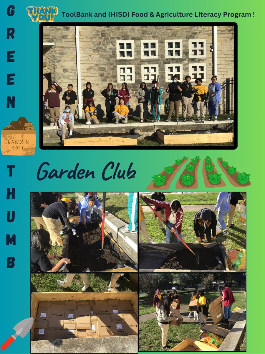 The Green Thumb Garden Club is grateful for the donations provided by ToolBank (raised beds) and the HISD Food &amp; Agriculture Literacy Program (for soil)!