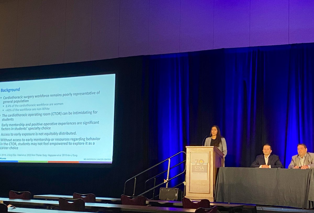 Exciting to hear @KaylaNLaraia ‘s presentation on the role of medical students in the Cardiothoracic surgery OR! They're the future of CT surgery! @maraantonoff @WomenInThoracic @OfficialSTSA #STSA2023