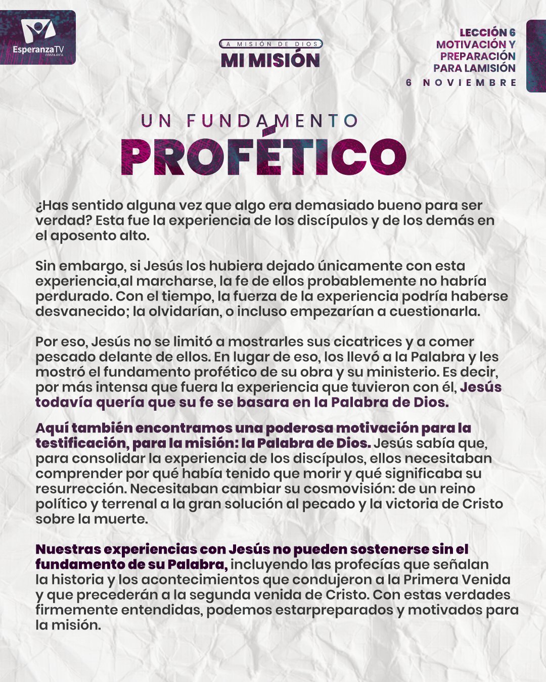 EsperanzaTVCR on X: #LESadv Nuestras experiencias con Jesús no pueden  sostenerse sin el fundamento de su Palabra, incluyendo las profecías que  señalan la historia y los acontecimientos que condujeron a la Primera