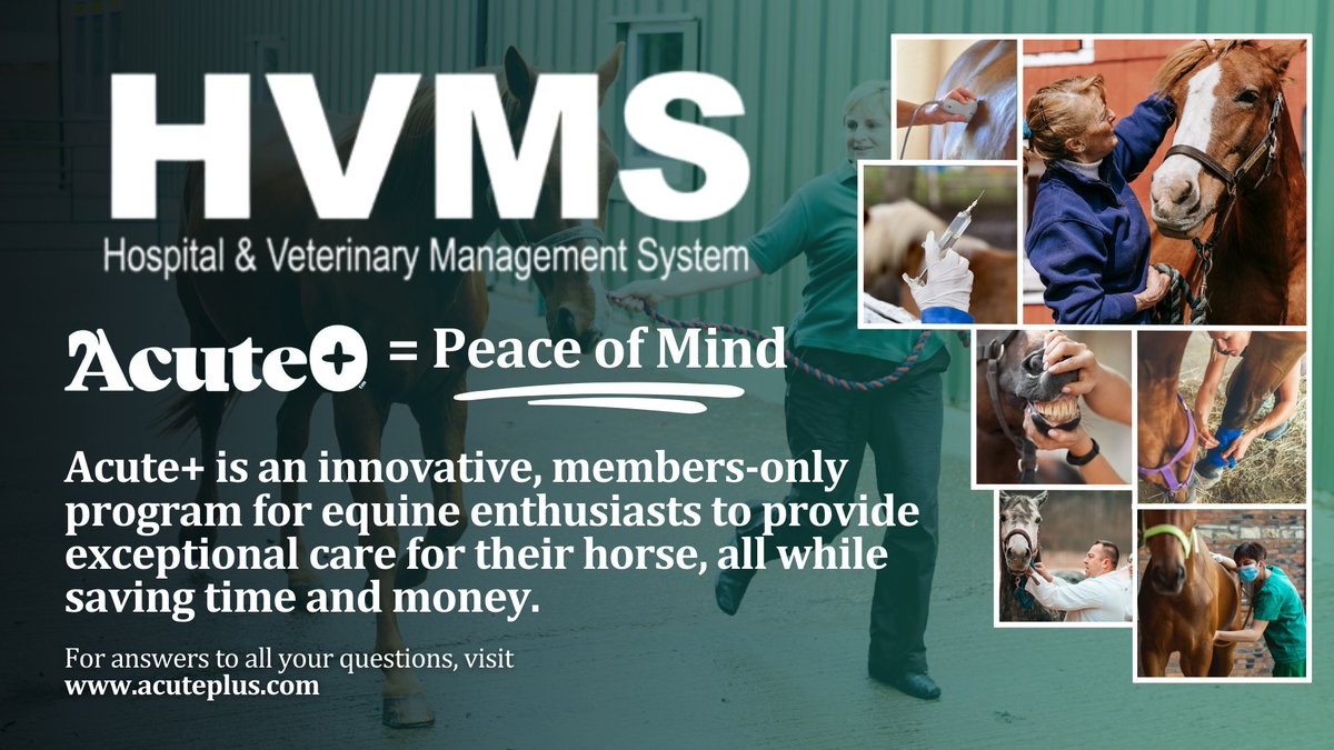Equine Wellness = Peace of mind with AcutePlus! 
 
Learn more about the partnership by visiting our Verified Provider at HVMS Marketplace: hvmssoftware.com/marketplace-ac…

#EquineCare #HVMS #AcutePlus #HVMSIntegration #EquineSoftware