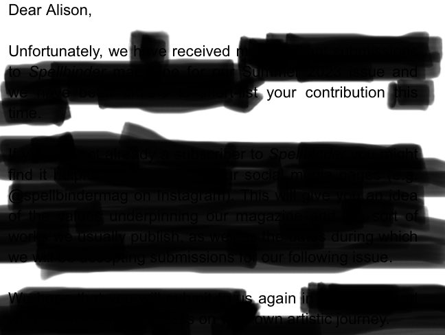 ally_bainbridge's tweet photo. Rejection letter erasure poetry https://t.co/D8ewDXxEm5