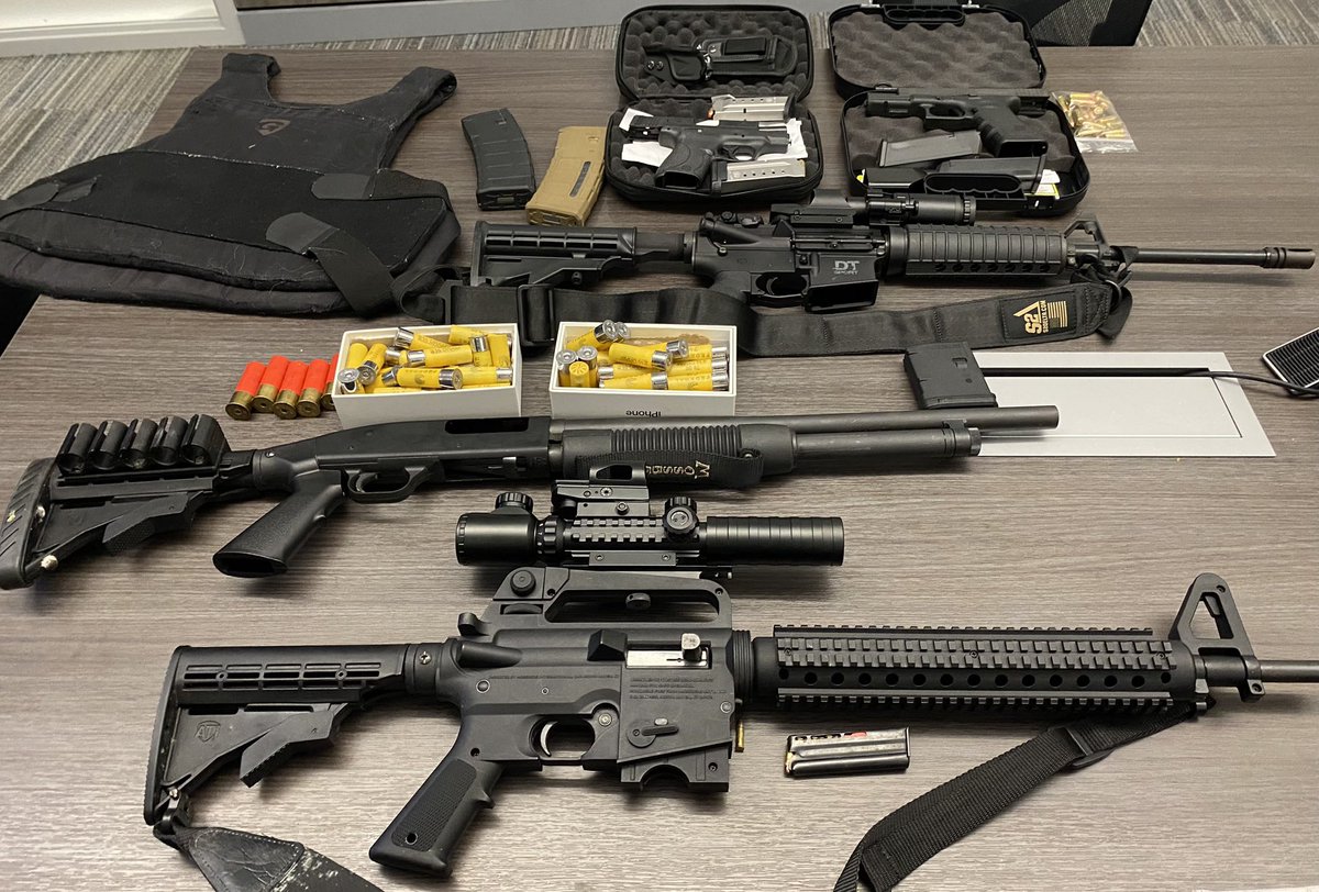 On Halloween night, Officers responded to a family disturbance. The suspect, a convicted felon, brandished and threatened to kill the victims. We authored a search warrant, executed it and recovered two firearms, two rifles, a shotgun, ammunition and body armor. 
Great work!!!