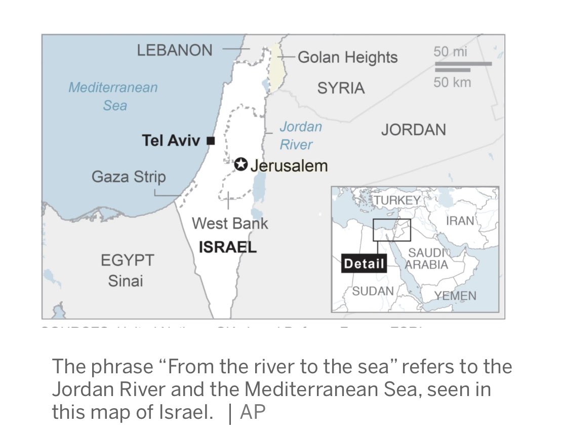 We hear “from the river to the sea” chanted at US protests. It’s on posters, even projected on university buildings Here’s a map See what “from the river to the sea” means It means eradicating the state of Israel It’s about eliminating Jews It’s hate speech It’s antisemitism