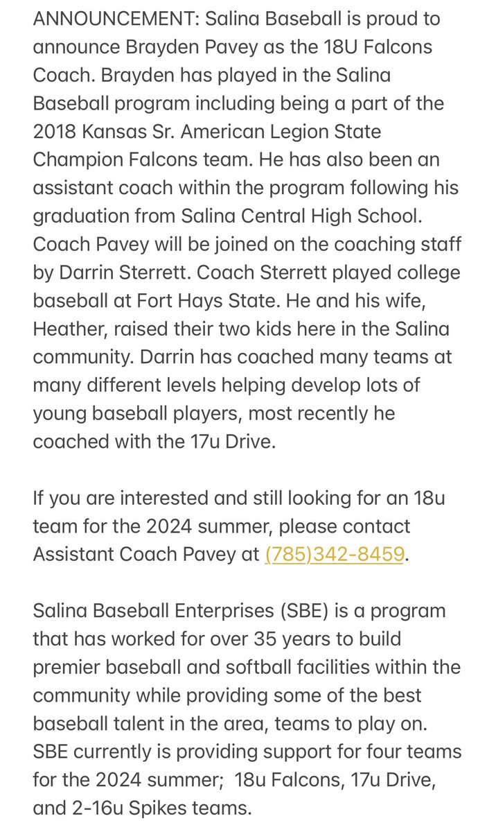 ANNOUNCEMENT: 2024 Falcons