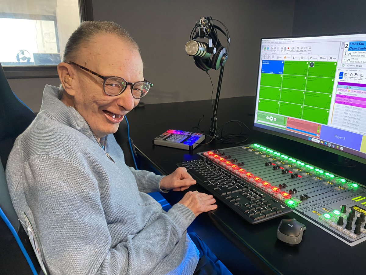 First sneak preview for our senior DJ Dave in the new Able Music studios. Following in the footsteps of his favourite <a href="/RealKenBruce/">Ken Bruce</a> <a href="/greatesthitsuk/">Greatest Hits Radio</a> Dave can’t wait to bash out banging tunes from across the decades 🎙️🎧🎶 #MusicforAll #AutismAcceptance #LearningDisabilities