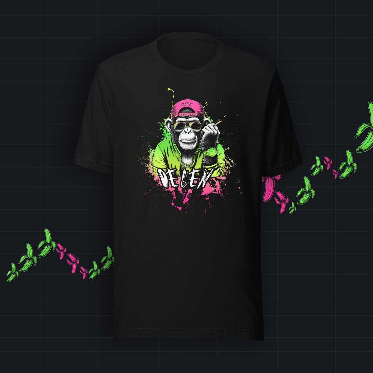 web3guy1111's tweet photo. Decked out in the coolest crypto gear, ready to go bananas in the crypto jungle 🍌
.
.
.
#CryptoMerch #Crypto #Monkey #Degen #monkeytshirt #Bitcoin #BitcoinMerch #APE #NFT #NFTMerch https://t.co/VPXG4kz330