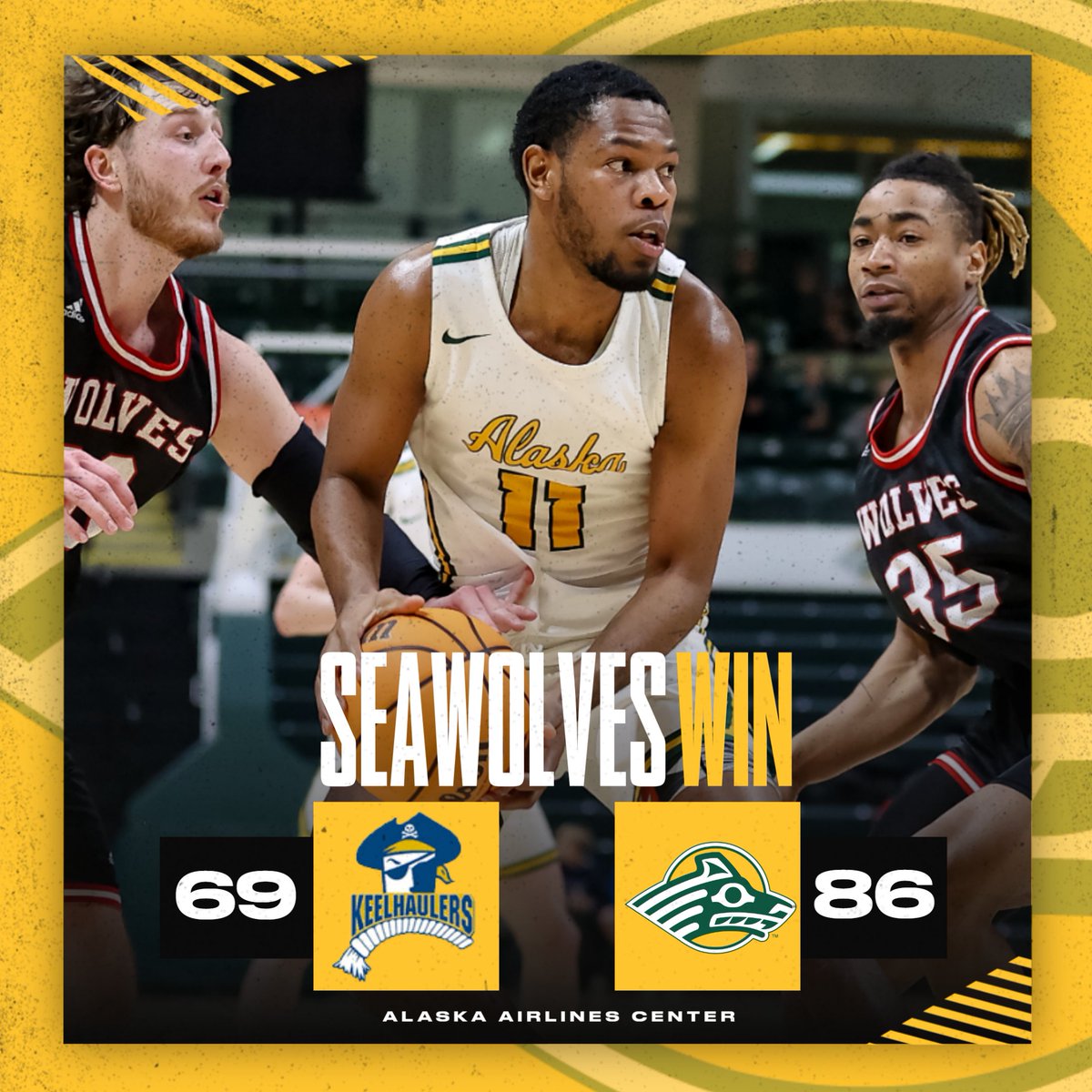 UAASeawolves's tweet photo. Strong start for @UAAMBB today, led by 20 pts from Dillon Barrientos &amp; 12 pts/5 assts from Tyson Gilbert. Next: Sat. 3 pm rematch vs Cal Maritime. 
Thanks to @ASDschools for making it a terrific atmosphere! 
@GNACsports @uaanchorage https://t.co/ub1P313Iqw