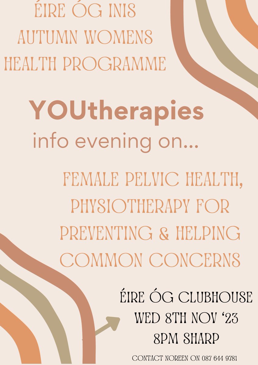 CLGEireOgInis's tweet photo. YOUtherapies are the host for next Wednesday's Women's Health Programme in Éire Óg, starting at 8pm sharp, open event 😀 
#HealthyClubs #EireOgInis https://t.co/QZb1IGi7at