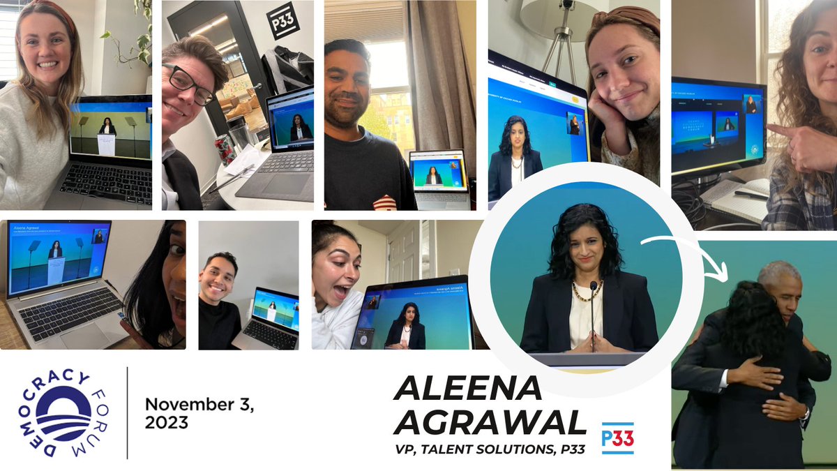 P33 Chicago (@p33chicago) on Twitter photo P33 team watching our very own, Aleena Agrawal (VP, Talent Solutions), introduce <a href="/BarackObama/">Barack Obama</a> at the <a href="/ObamaFoundation/">The Obama Foundation</a> #DemocracyForum in Chicago today! P33 team watching our very own, Aleena Agrawal (VP, Talent Solutions), introduce <a href="/BarackObama/">Barack Obama</a> at the <a href="/ObamaFoundation/">The Obama Foundation</a> #DemocracyForum in Chicago today!