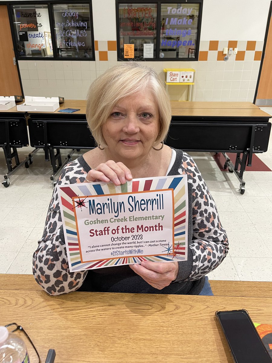 ⭐️Marilyn Sherrill is a GCES Difference Maker. She is our October Staff Member of the Month.⭐️

She puts the needs of our students first and goes above and beyond to form relationships with some of our most special friends. We are blessed to have her at GCES🧡