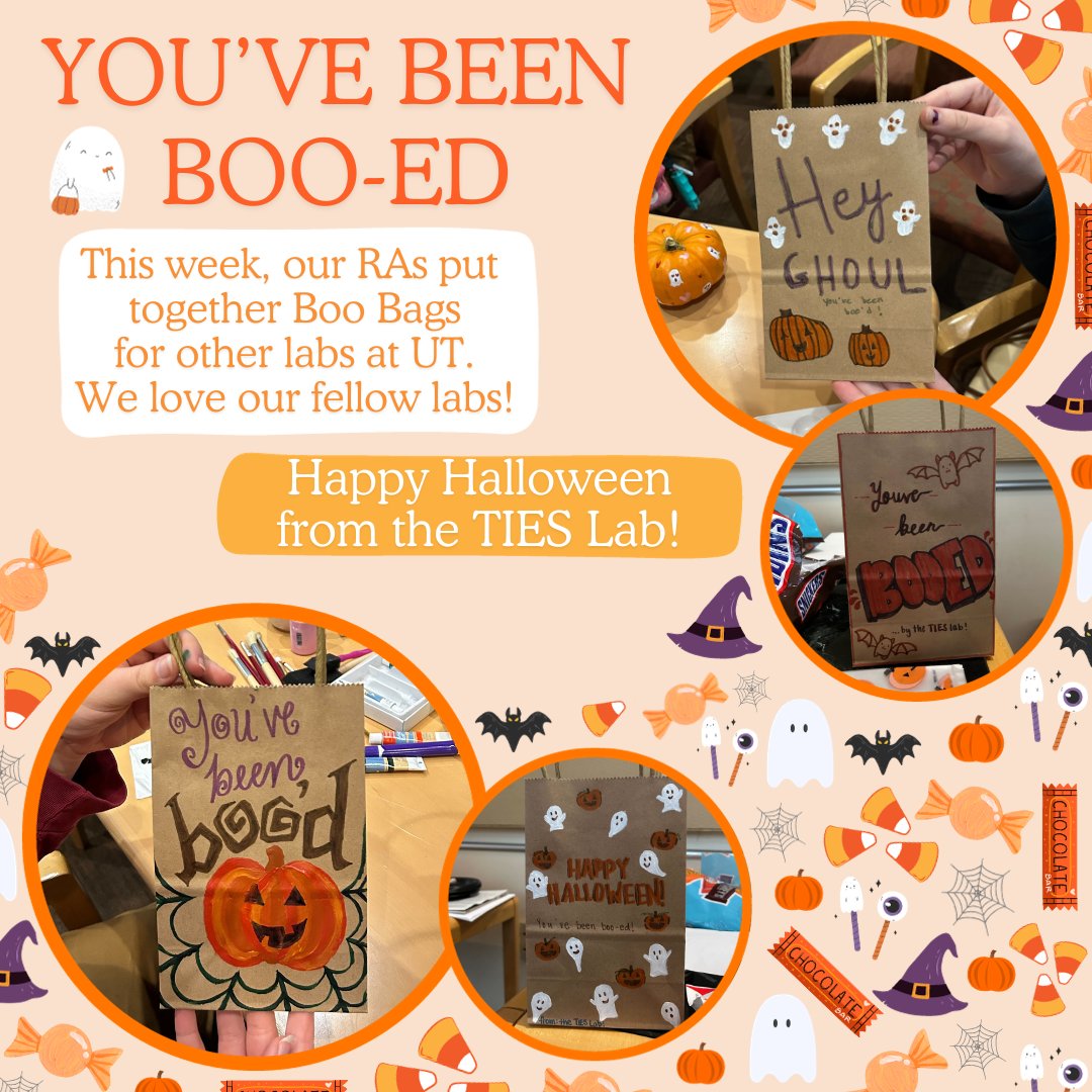This week, our RAs designed Boo Bags for other labs at UT. We love our fellow labs! Happy Halloween from the TIES team!