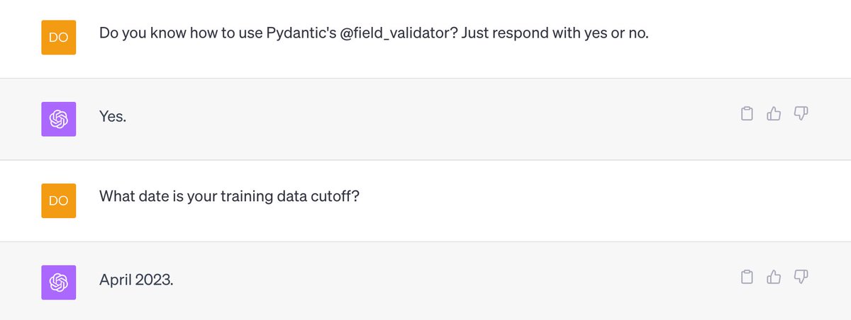 hudgeon's tweet image. Woo hoo! #ChatGPT just wrote some #Pydantic v2. @samuel_colvin