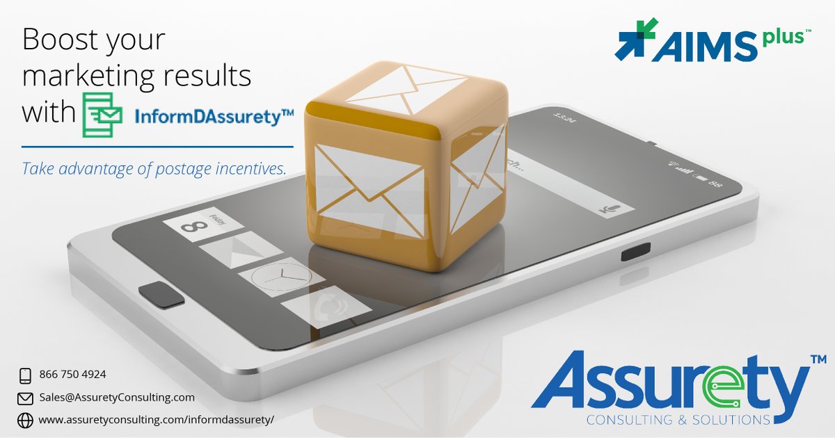 assurety's tweet photo. InformDAssurety™ is a robust application module, part of the AIMSplus™ platform, designed to assist commercial mailers in the US in achieving their digital and direct marketing goals. https://t.co/Ex7piaKfVk