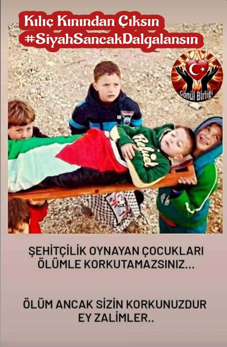 Şehitlik oynayan çocukları, ölümle korkutamazsınız☝️ Ölüm ancak sizin korkunuzdur, Ey zalimler!

Kılıç Kınından Çıksın
#SiyahSancakDalgalansın
