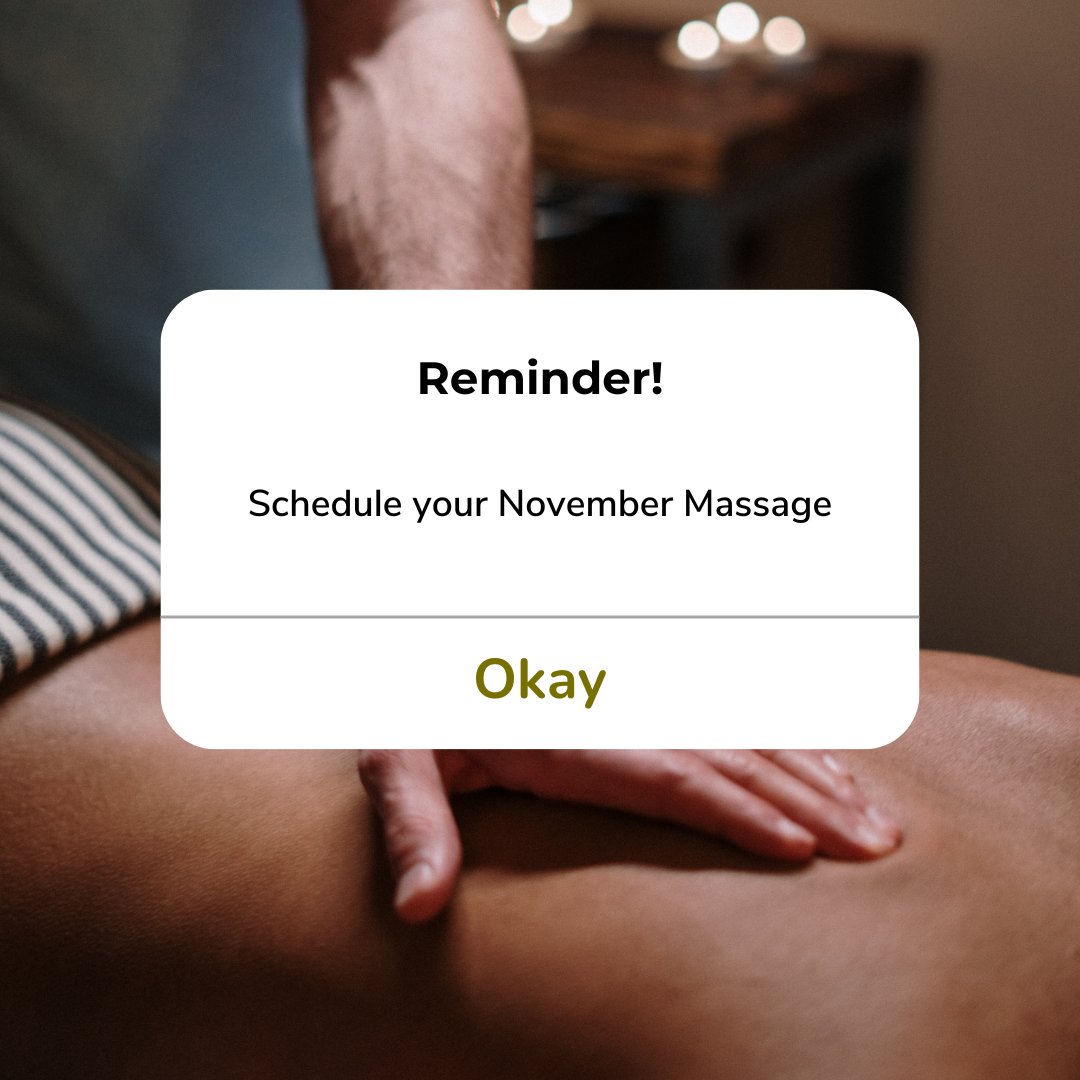 wellnessdenver's tweet photo. A reminder for our Monthly Massage Members - schedule your November massage! https://t.co/U9EEXkZn7I
