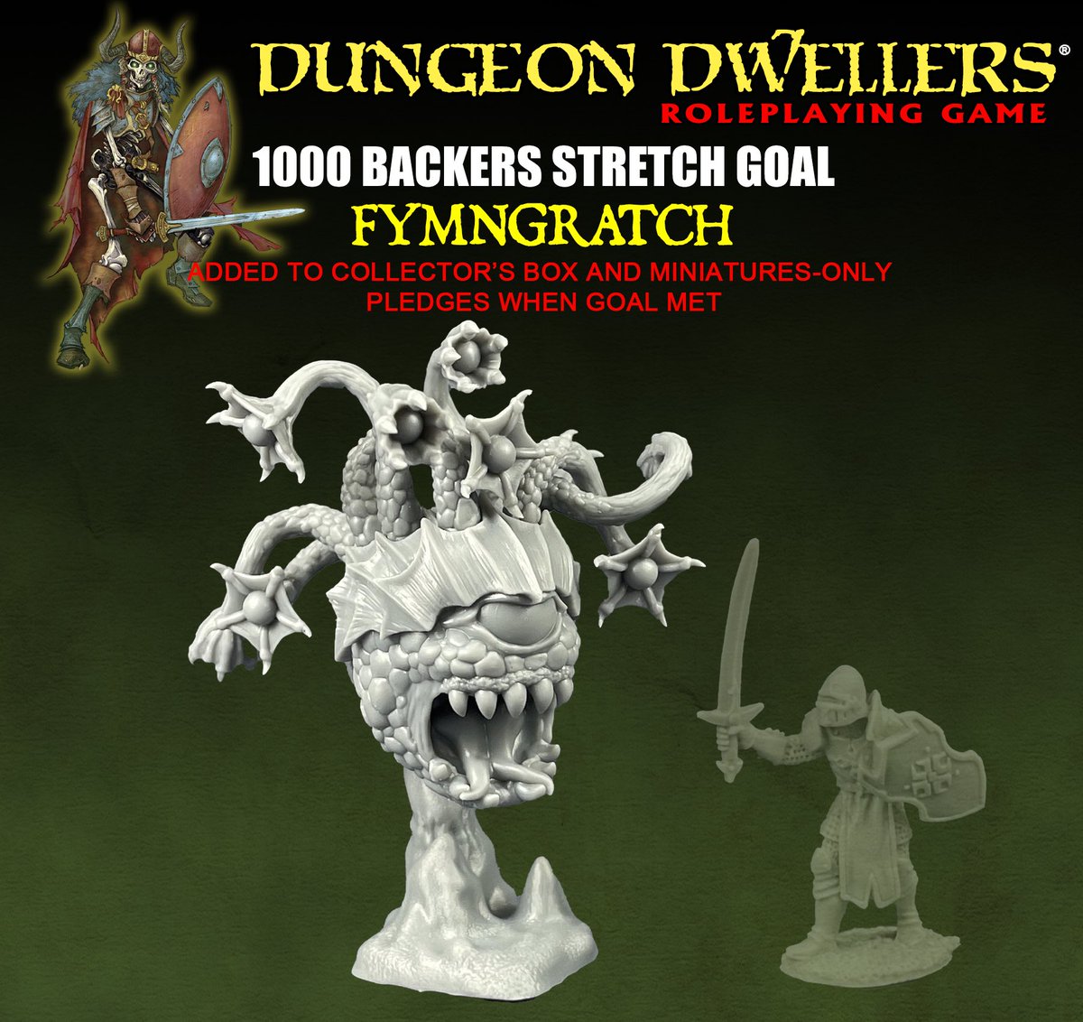 A new quest has just been posted! Once we reach 1000 backers for ddrpg, we will unlock the Fymngratch for the collectors box and miniature-only pledges!! Sculpted by Andy Pieper. 

Ddrpg Kickstarter: cutt.ly/DungeonDweller…