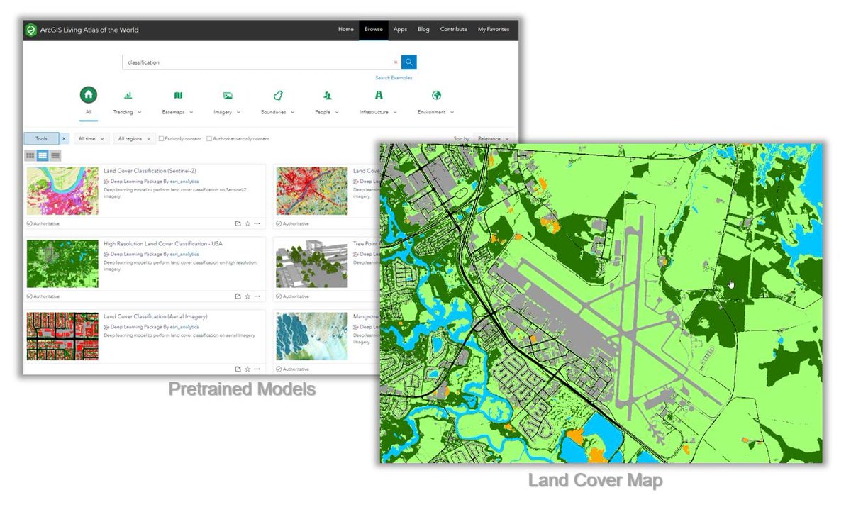 CrstaCampbell's tweet image. Esri customers can take advantage of a collection of pretrained models for deriving land cover maps from high- to low-resolution imagery. Learn more by reading this #ArcGISBlog esri.social/4v1N50Q49kY #EsriWater