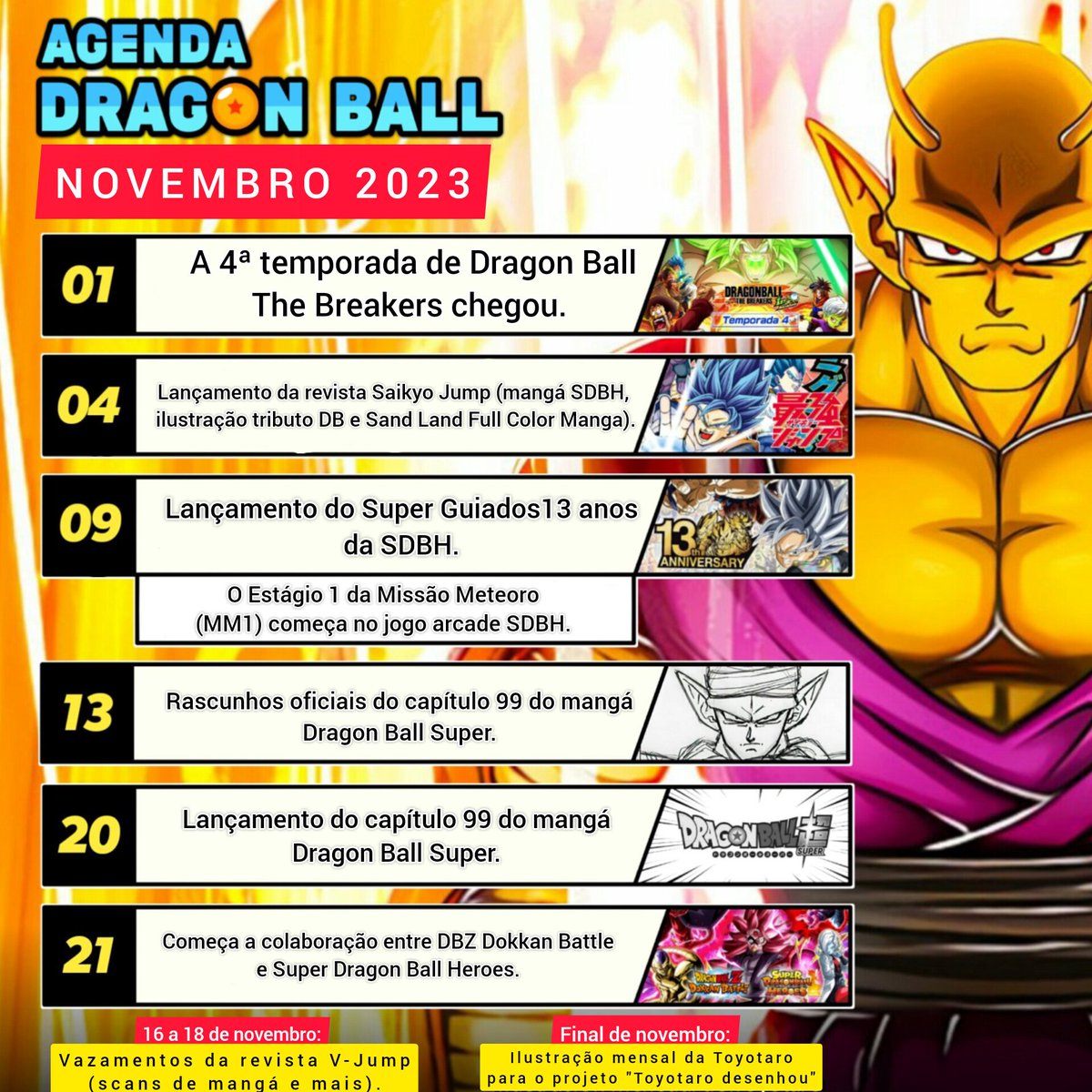 sobralDB's tweet image. Agenda dragon ball para novembro de 2024 

#DragonBallDaima #DragonBallSuper #DragonBall