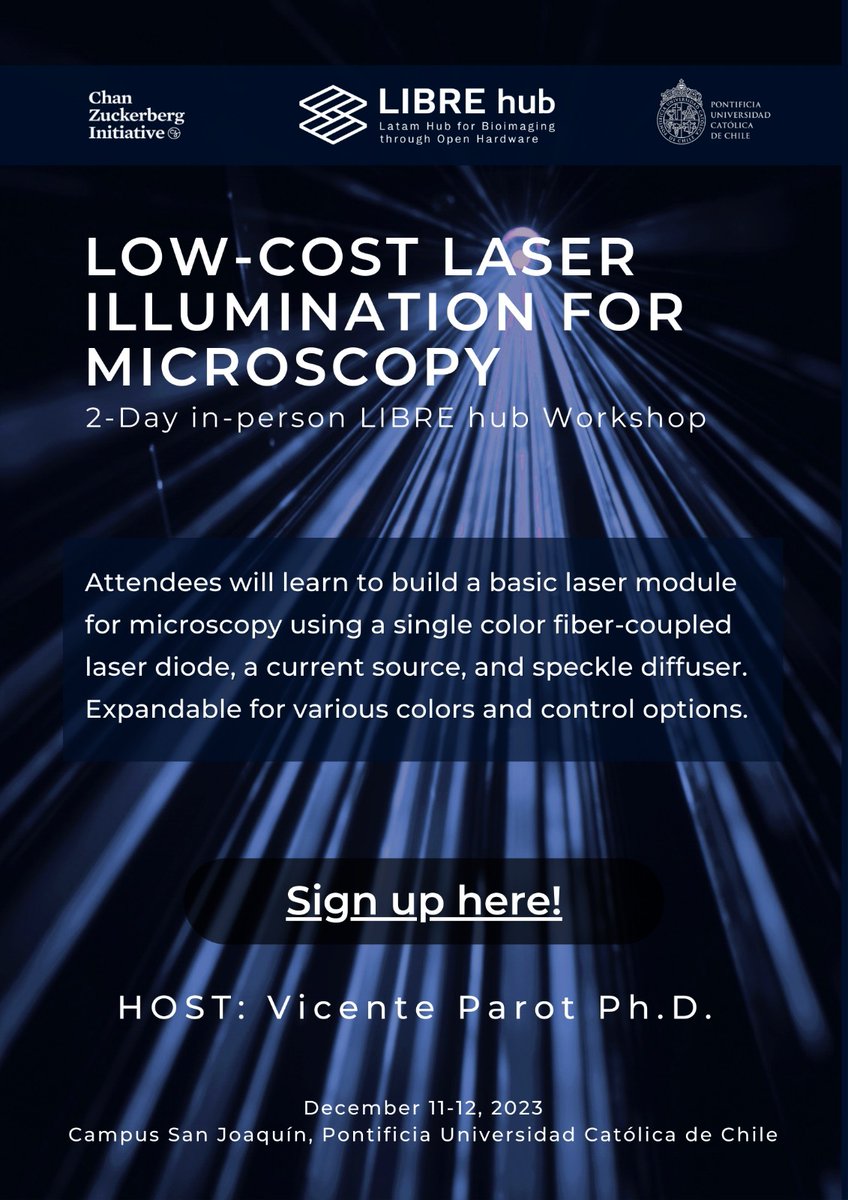 Low-Cost Laser Illumination for Microscopy. Dec 11 & 12, 2023 We are thrilled to invite you to an exciting hands-on workshop where participants will learn how to build and use a low-cost, modular fiber-coupled laser light source for microscopy. 👇🏻