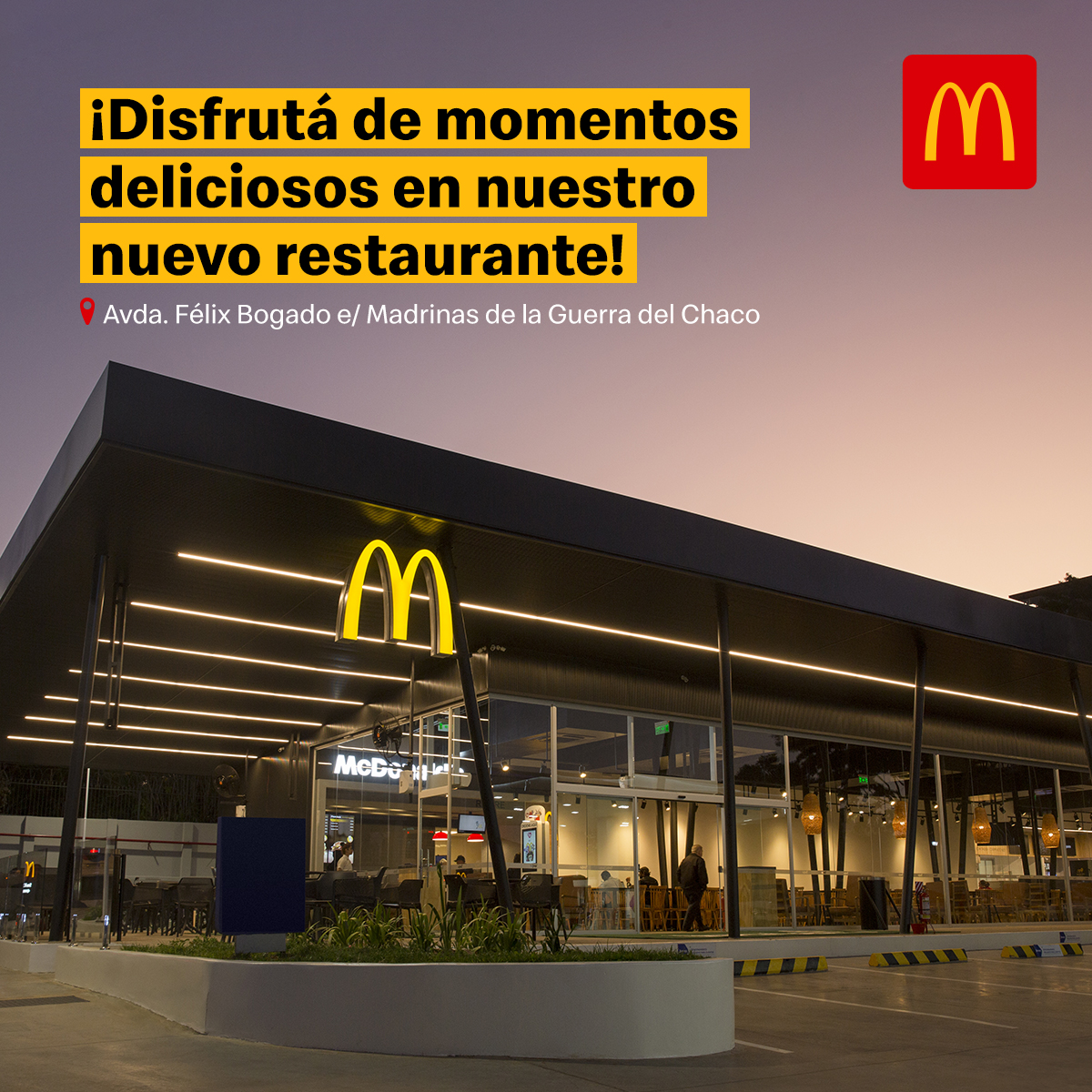 ¡Estamos abiertos! 🤩🎉 Vení a conocer nuestro nuevo restaurante ubicado en📍Avda. Félix Bogado e/ Madrinas de la Guerra del Chaco y disfrutá de tu McCombo favorito 😉🍔🍟🥤