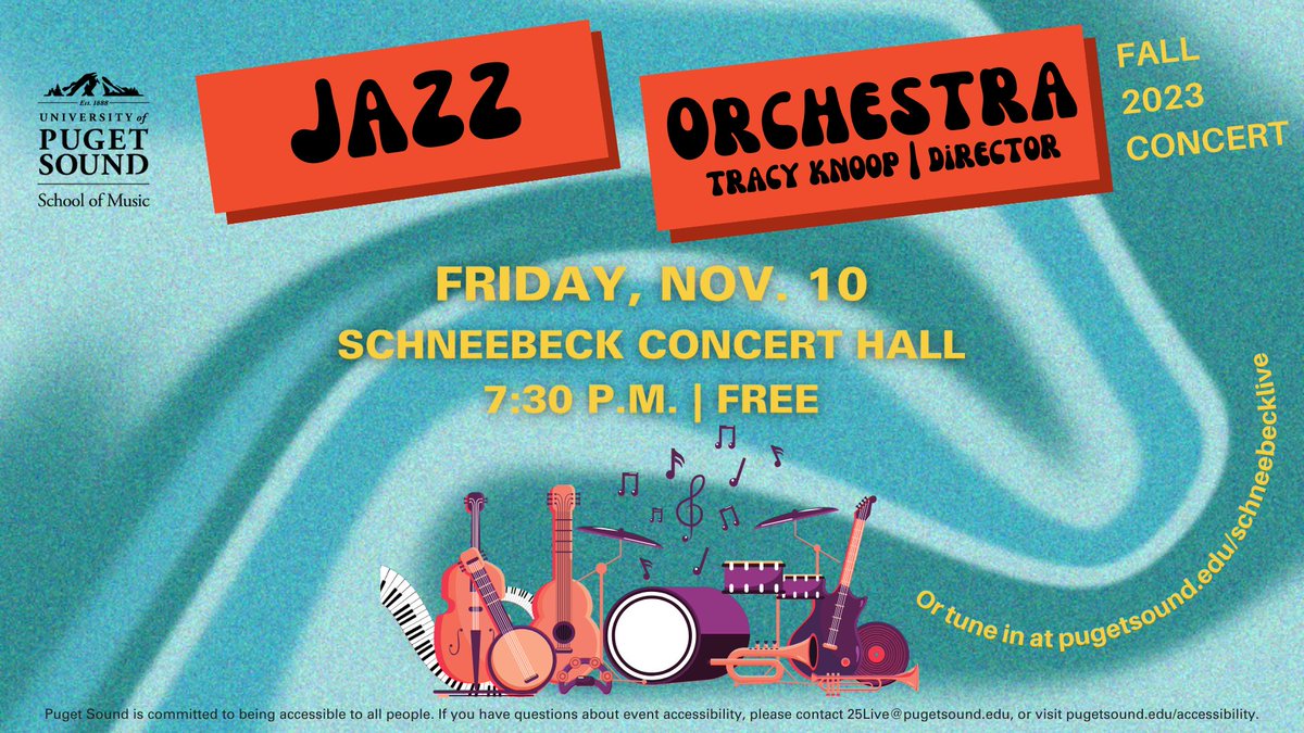 PugetSoundMusic's tweet photo. 🎶Get ready to groove! Join us next Friday for an unforgettable night with the Puget Sound Jazz Orchestra! 🎷🎺These jazz performances are a blast of energy and guaranteed good times! Don't miss out – it's going to be a swingin' soirée! 🎉🎵 
@univpugetsound https://t.co/uzciQuyMeb