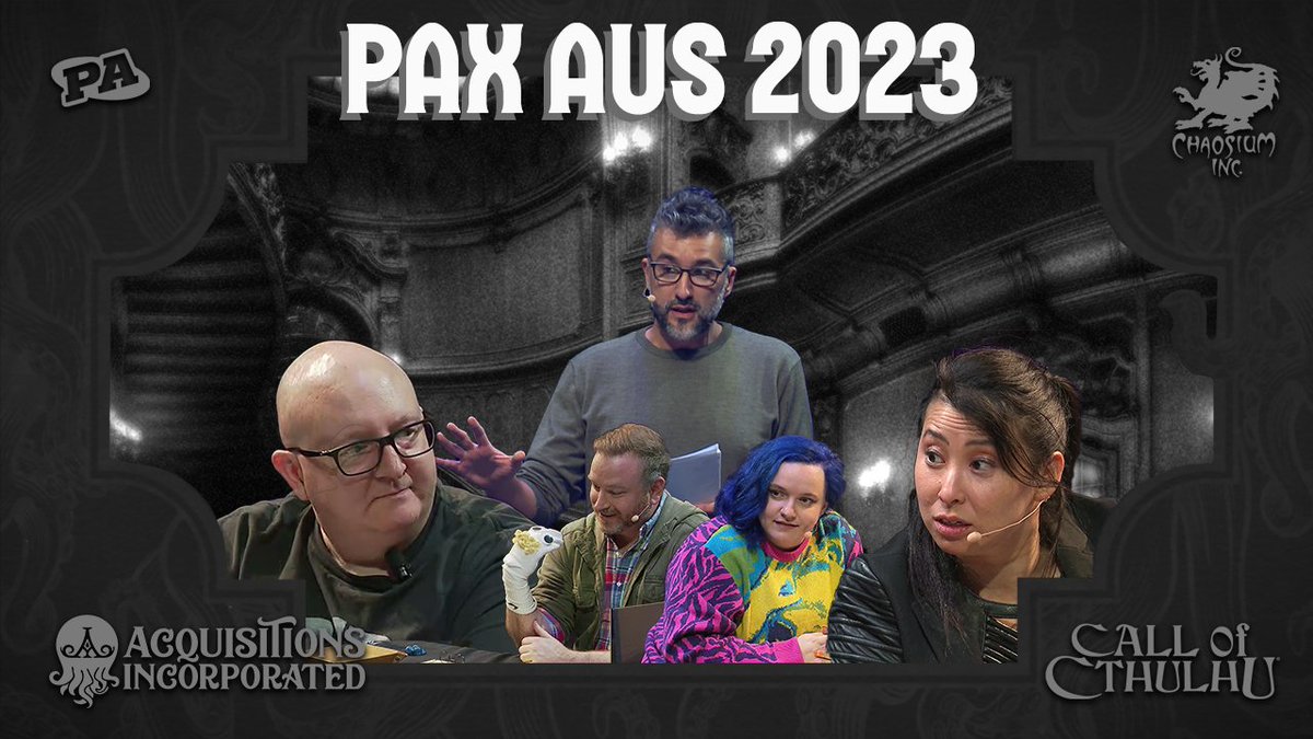 Not ready to let go of Halloween, quite yet? Our #AcqInc Plays Call of Cthulhu featuring @erikaishii from #PAXAus '23 is now available on YouTube, as Keeper @krisstraub guide's our investigators through @Chaosium_Inc's classic horror TTRPG! youtube.com/watch?v=G-zUEP…