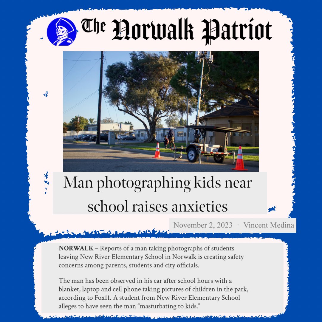 The man accused denies the allegations and insists he has the right to be there. He plans to continue parking outside New River Elementary
✍️/📸:Vincent Medina 
#norwalkpatriot <a href="/VincentNMedina/">Vincent N. Medina</a>  <a href="/nlmusd/">Norwalk-La Mirada Unified School District</a> <a href="/NewRiverKnights/">New River Elementary</a> <a href="/CityofNorwalkCA/">City of Norwalk, CA</a> #norwalkca #nlmusd  
thenorwalkpatriot.com/news/2023/11/2…