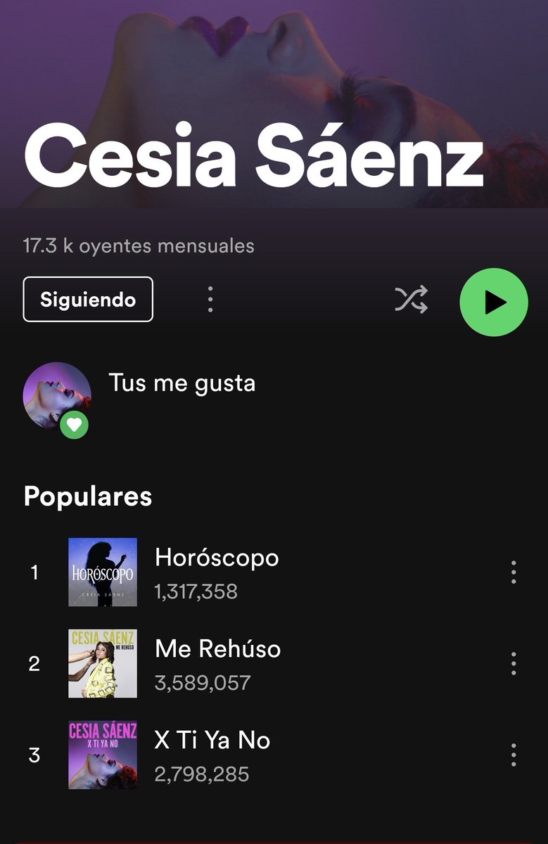 •ACTUALIZACIÓN SPOTIFY✅️
(31-OCT al 02-NOV - 2023)

•X TI YA NO💜= aumentó ⬆️23,586 streams. 

•ME REHÚSO💚= aumentó ⬆️24,247 streams. 

•HORÓSCOPO💙= aumentó ⬆️37,830 streams. 

¡Sigue reproduciendo y compartiendo su música!
open.spotify.com/artist/4KsXjOg…