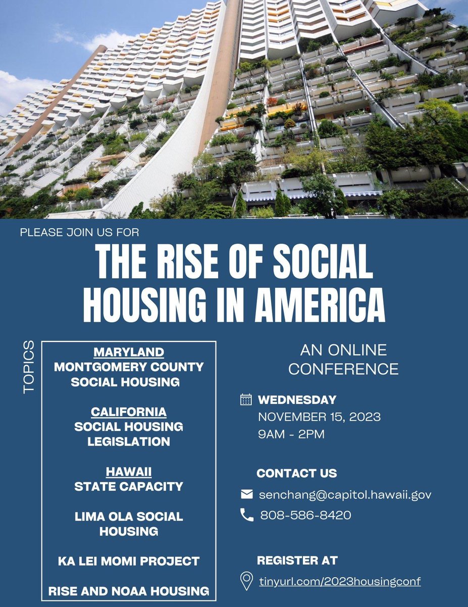 on Nov 15 I am honored to present at the "Rise of Social Housing in America" online conference! I will be talking about lessons from Vienna + Singapore as well as our efforts to bring Social Housing into reality in California

RSVP at tinyurl.com/2023housingconf