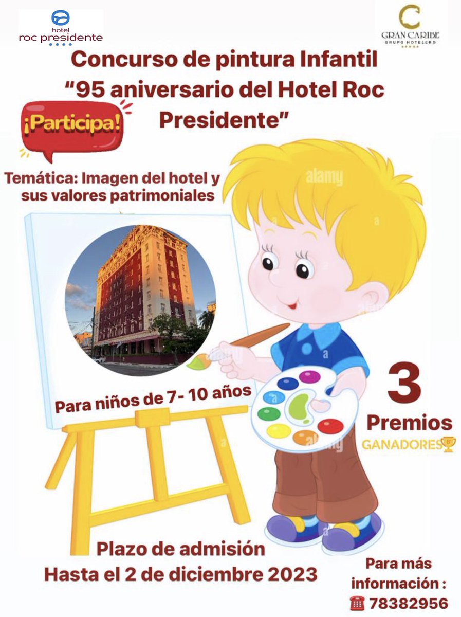 rocpresidente's tweet photo. Invitamos a los pequeños de casa a que se sumen a la conmemoración del 95 aniversario de nuestro majestuoso Hotel Roc Presidente. Esta vez con un concurso de pintura Infantil. Toda la información que necesita ➡️ https://t.co/AMq6OJWa5n Participaaaa!!!
#95niversario #CubaUnica https://t.co/fAC9tVn3cv