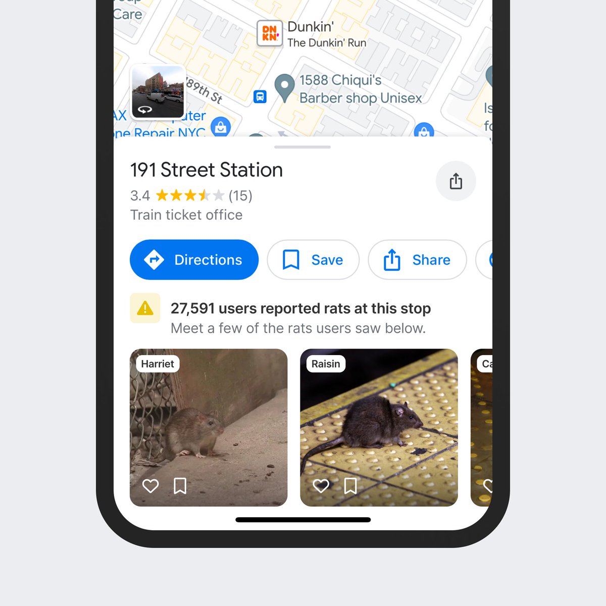 soren_iverson's tweet photo. Google Maps option to meet the rats of the New York subway system https://t.co/tkb7KZQce3