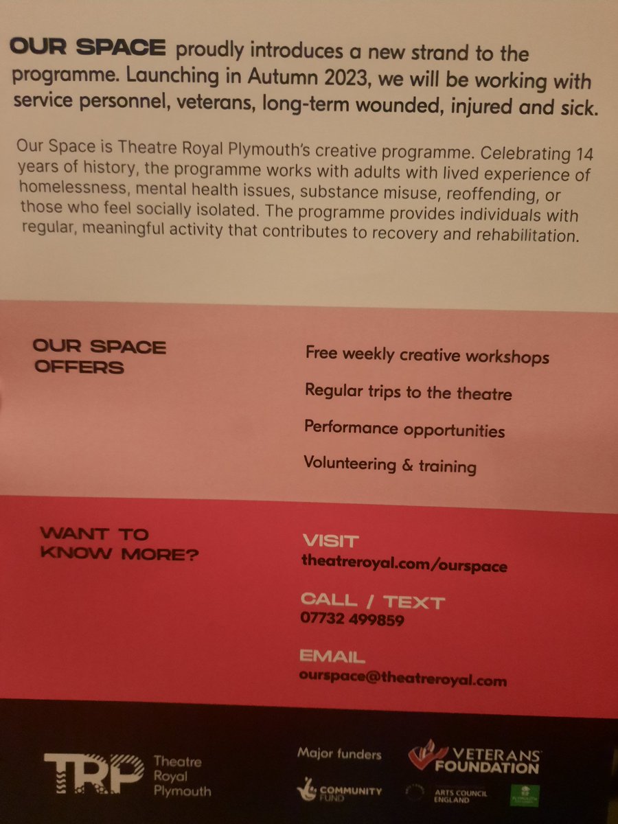 jemimalaing's tweet photo. Incredibly powerful performance of Battle Cry  @TRPlymouth tonight and a really thought-provoking Q &amp; A afterwards. The performances (there are two more tmrw) coincide with the launch of the new Armed Forces strand of the theatre's Our Space programme
Details here 👇 https://t.co/GspRYorGNv