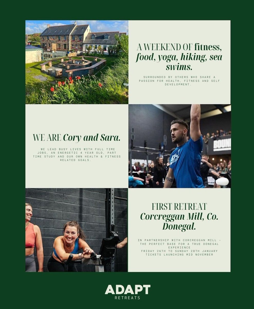 Looking forward to this collaboration with Adapt Retreats. A date for the diary, 26-28 January 2024, for some post-Christmas feel-good fitness! 

Limited places available. Booking link coming soon. 

#donegal #fitness #WildAtlanticWay