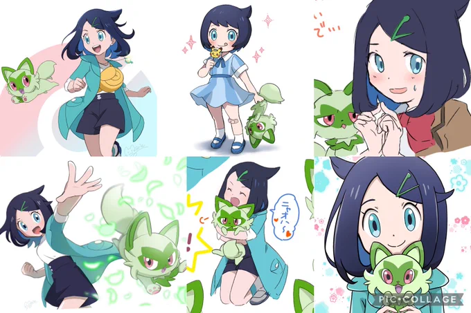 #三連休はフォロワーさんが増えるらしい #アニポケ 
リコとニャオハを描きます! 