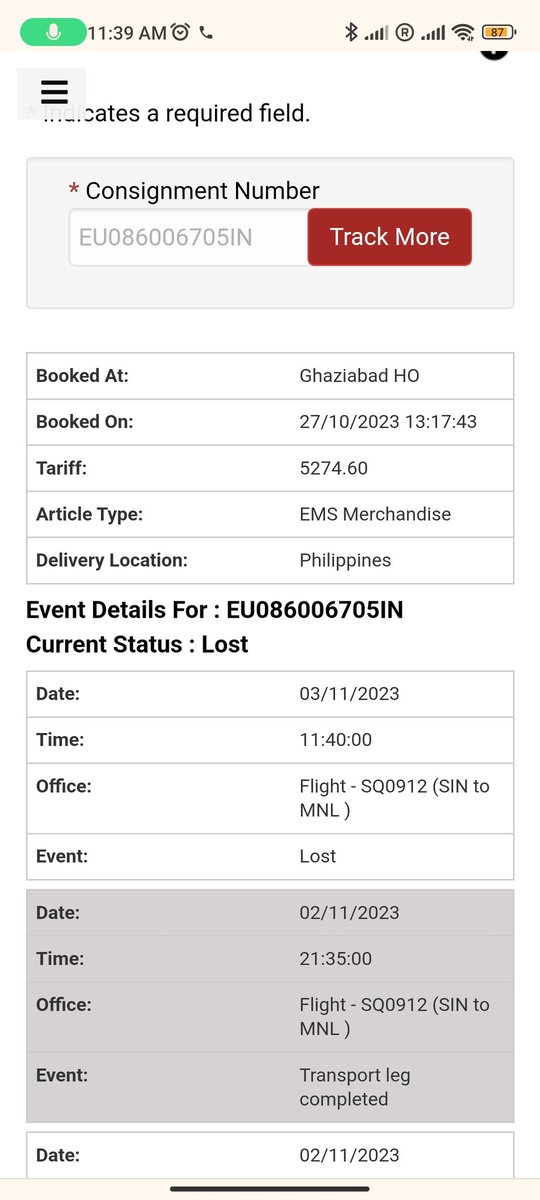 Vacationaldr's tweet photo. My parents had send me an EMS SPEED POST FOR DIWALI. But it's showing me as LOST. 

What is this thing happening with speed post also? 

#indiapost #speedpost #EMS #postofficeindia https://t.co/FQSsLoJ1Ch