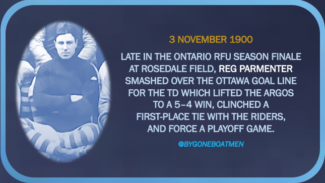 BygoneBoatmen's tweet photo. On this day 123 years ago, in their 3rd season of ORFU competition, the Argos upset the Rough Riders at Rosedale thanks to a battling touchdown by Reg Parmenter.
#Argos150 #PullTogether #YeaArgos https://t.co/PwNKIGerUf